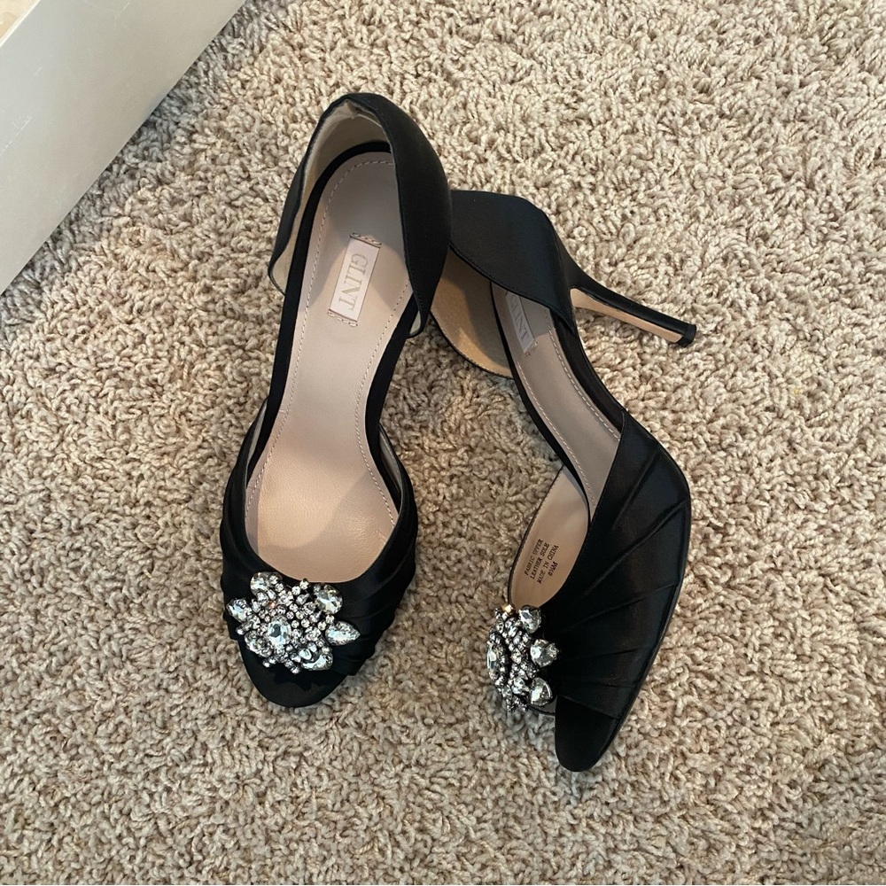Glint Black Embellished Open Toe Heels